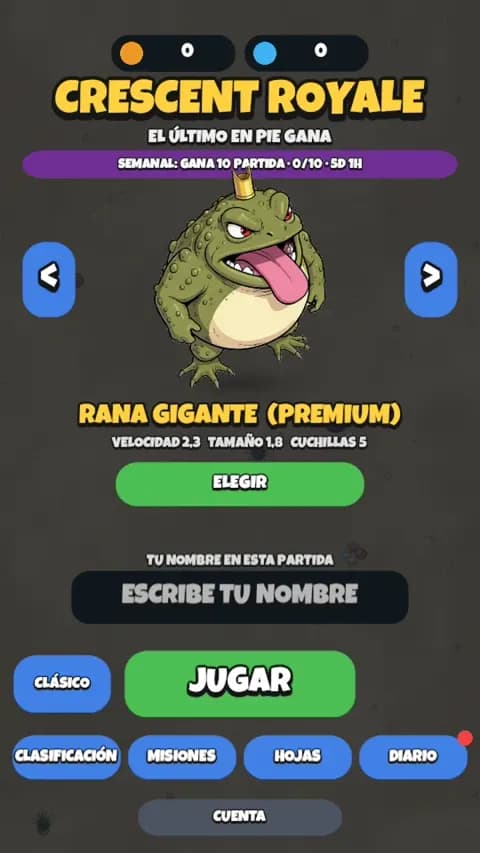 Selección de personaje de Crescent Royale